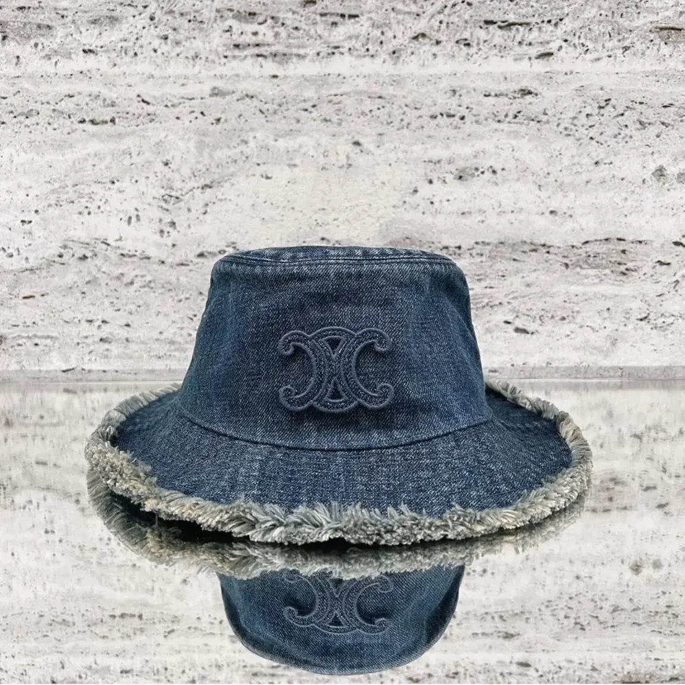 Celine Triomphe Bucket Hat in Dark Union Wash Denim for Women Celine Triomphe Bucket Hat in Dark Union Wash Denim for Women