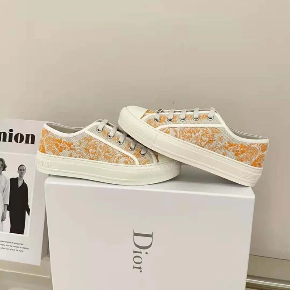 Dior Walk'N'dior Sneaker Bright Orange Toile DE Jouy Embroidered Cotton for Women Dior Walk'N'dior Sneaker Bright Orange Toile DE Jouy Embroidered Cotton for Women