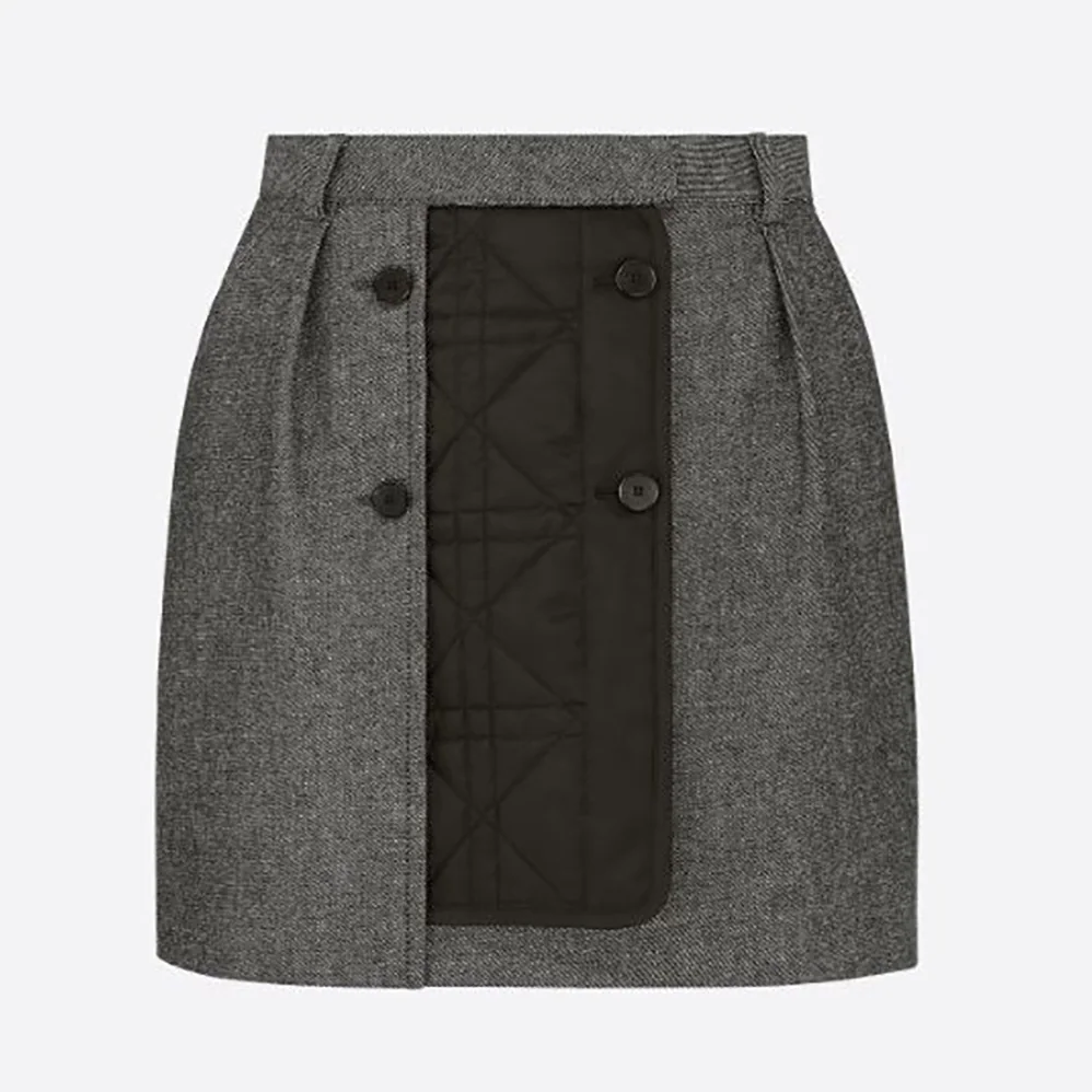 Dior Miniskirt with Macrocannage Lining Gray Cotton Drill for Women Dior Miniskirt with Macrocannage Lining Gray Cotton Drill for Women