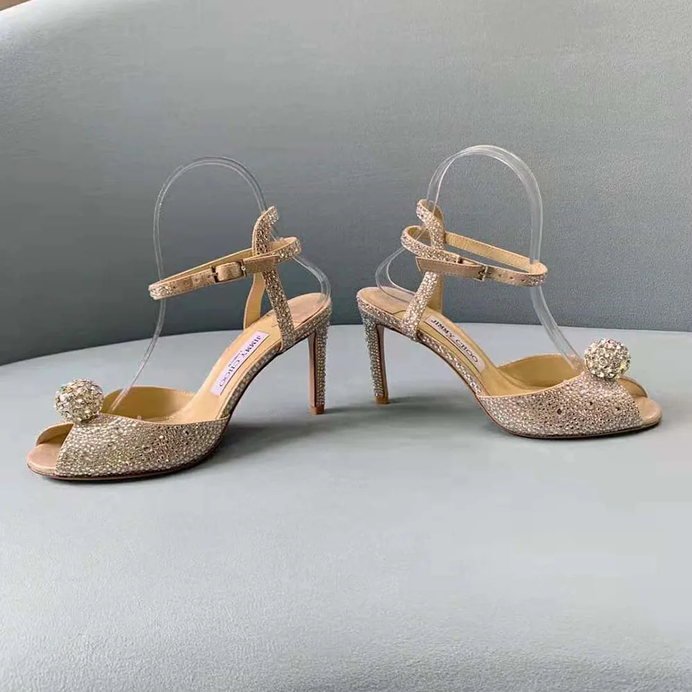 Jimmy Choo Sacora 100 Nude Suede Sandals with Hotfix Crystals and Sphere Detail for Women Jimmy Choo Sacora 100 Nude Suede Sandals with Hotfix Crystals and Sphere Detail for Women