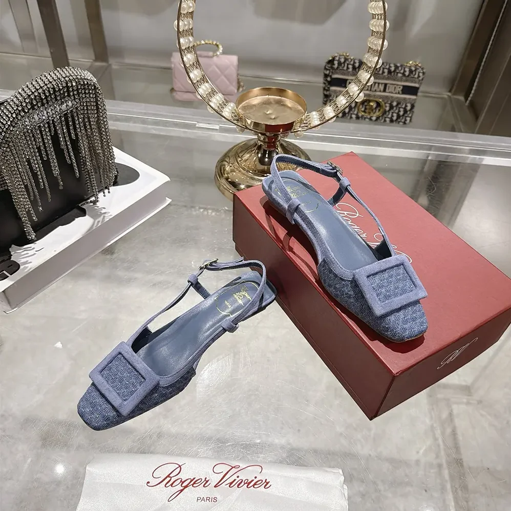 Roger Vivier Gommettine Slingback Ballerinas In Jacquard Denim for Women Roger Vivier Gommettine Slingback Ballerinas In Jacquard Denim for Women