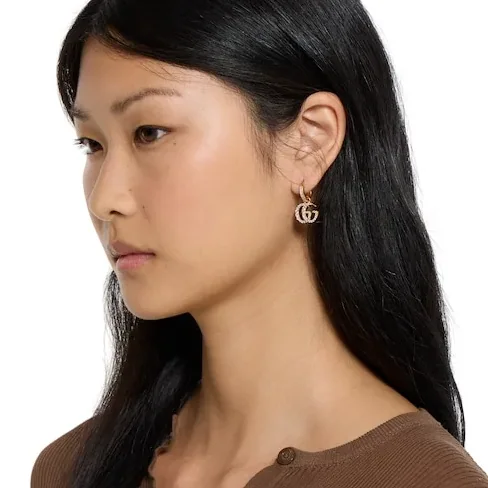 Gucci Marmont Crystal Earrings Gold Hardware