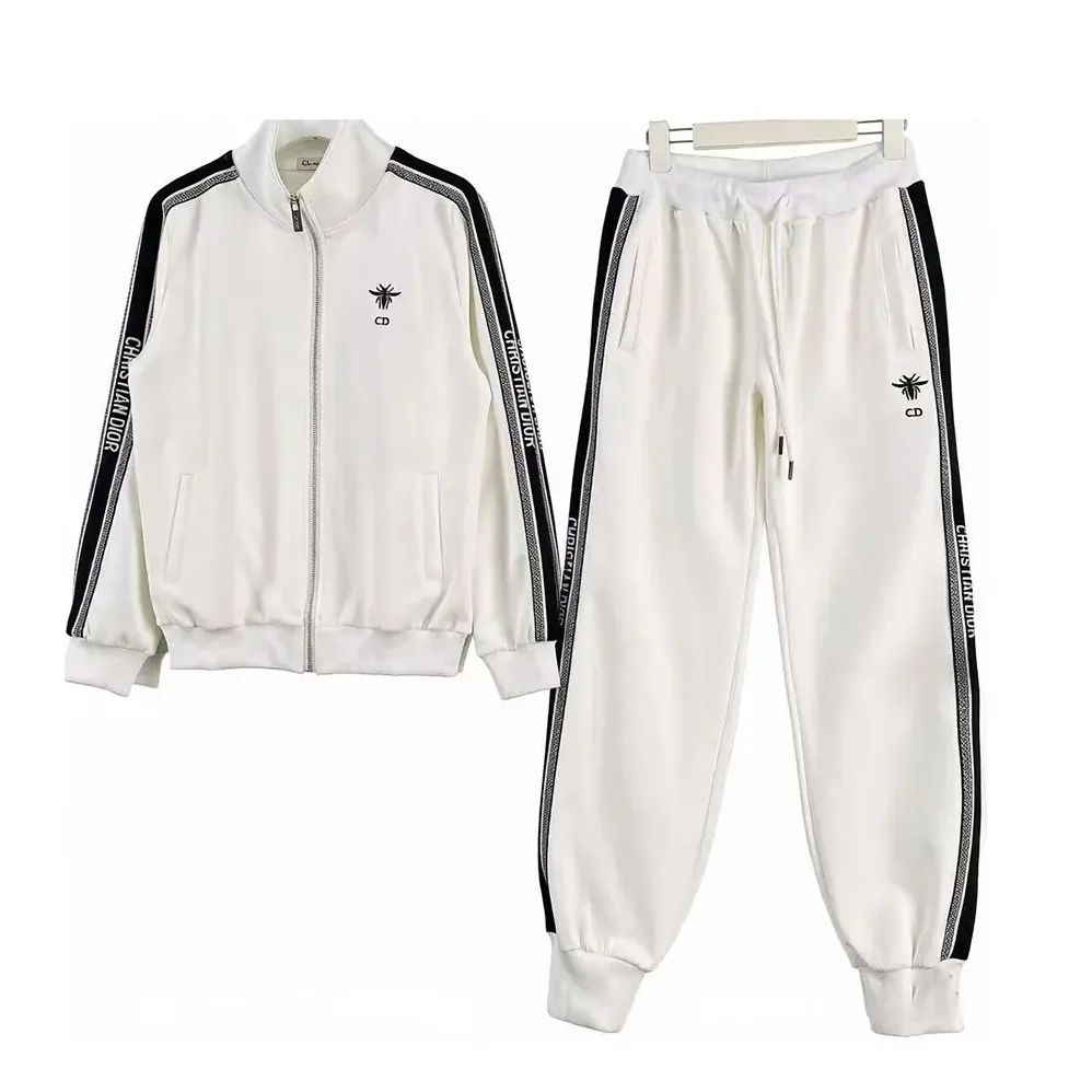Dior White & Black Tracksuit with Iconic Stripes & Bee Embroidery for Men