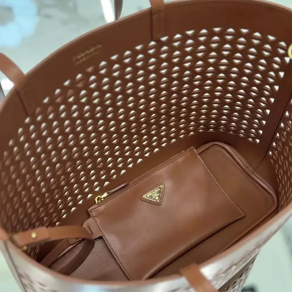 Prada Large Perforated Leather Tote Bag for Women