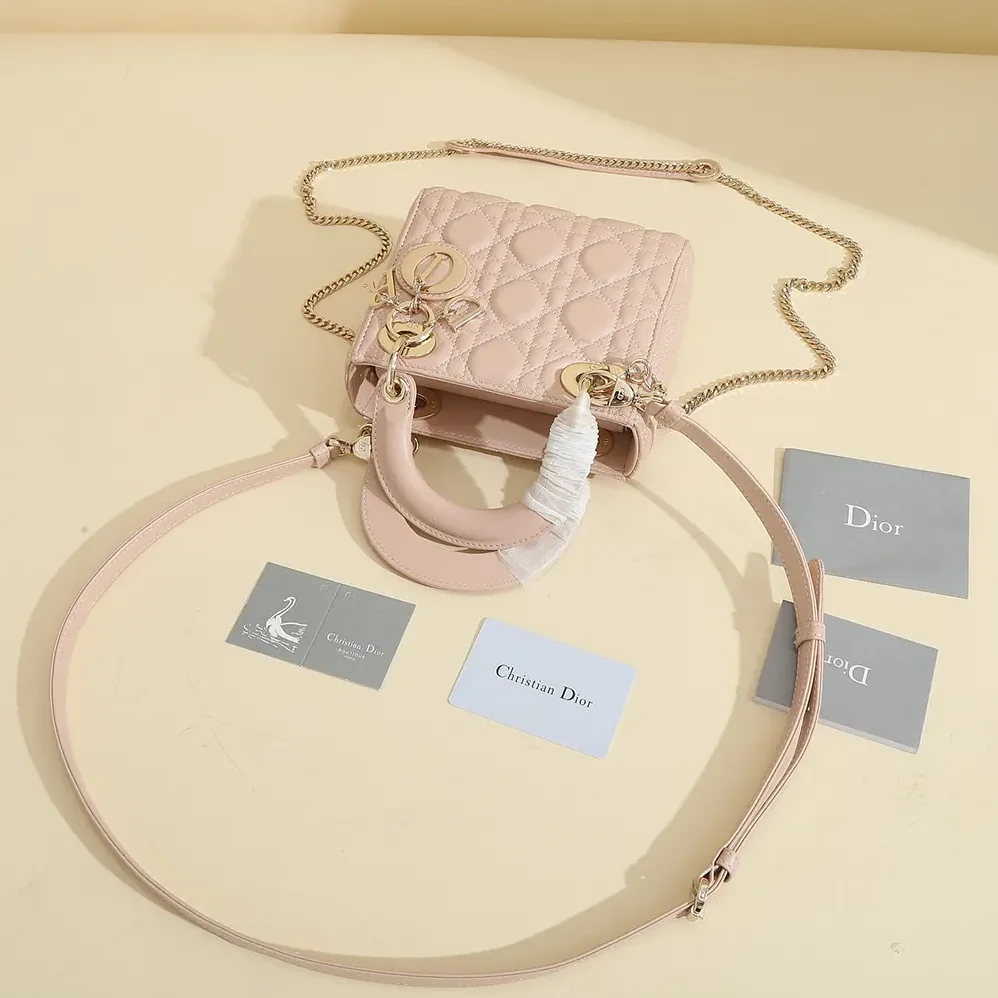 Dior Small Lady Dior My ABCDior Bag Powder Pink Cannage Lambskin for Women