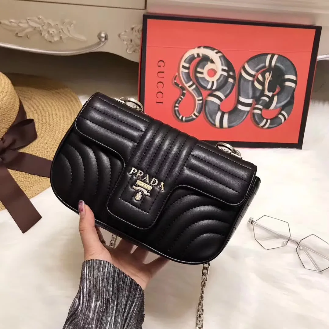 Prada Diagramme Small Leather Shoulder Bag in Black Prada Diagramme Small Leather Shoulder Bag in Black