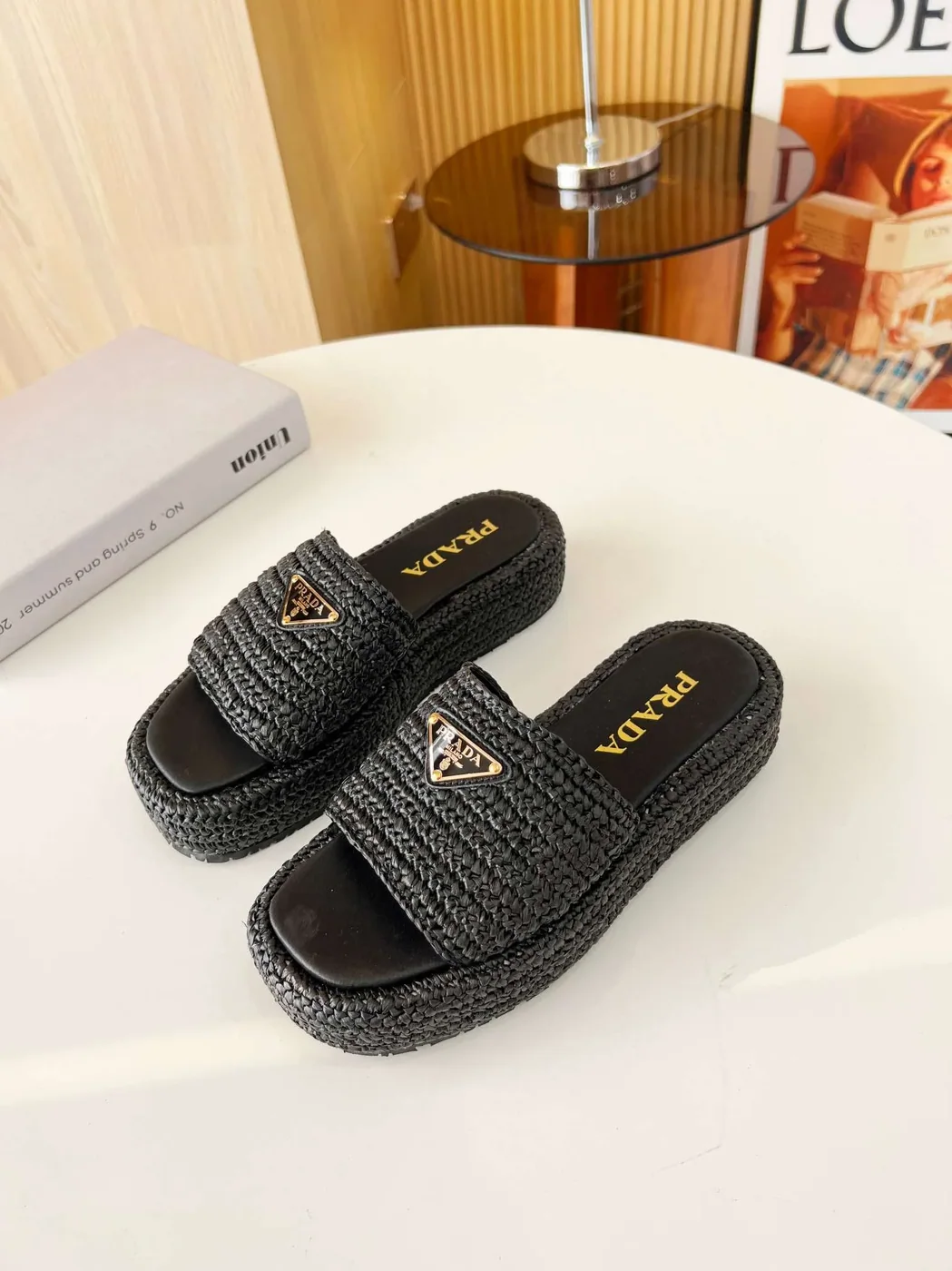 Prada Crochet Flatform Slides Black Prada Crochet Flatform Slides Black
