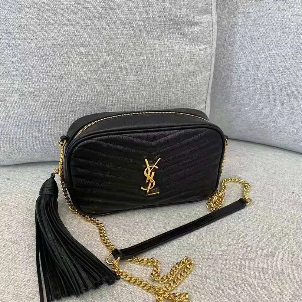 Saint Laurent YSL Lou Mini Bag in Quilted Grain DE Poudre Embossed Leather for Women in Black Saint Laurent YSL Lou Mini Bag in Quilted Grain DE Poudre Embossed Leather for Women in Black