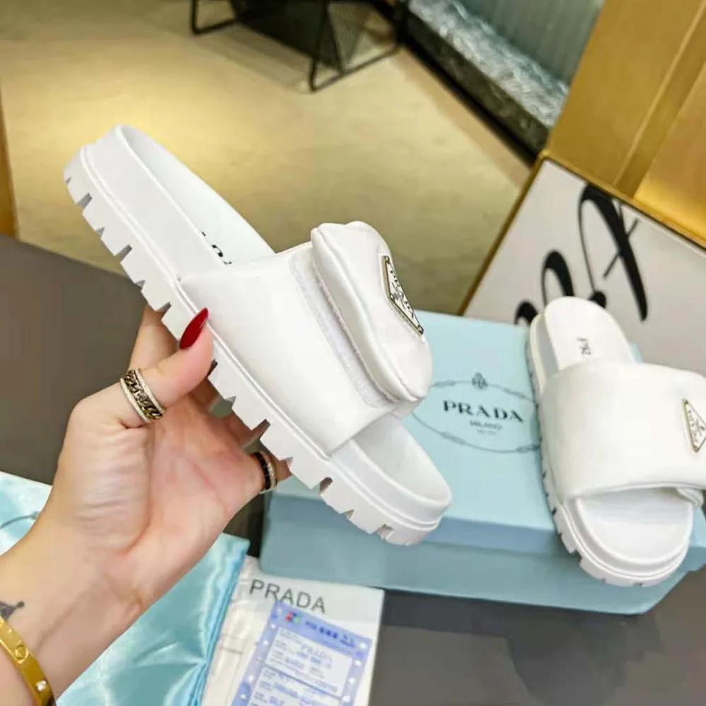 Prada Soft Padded Nappa Leather Slides for Women in White