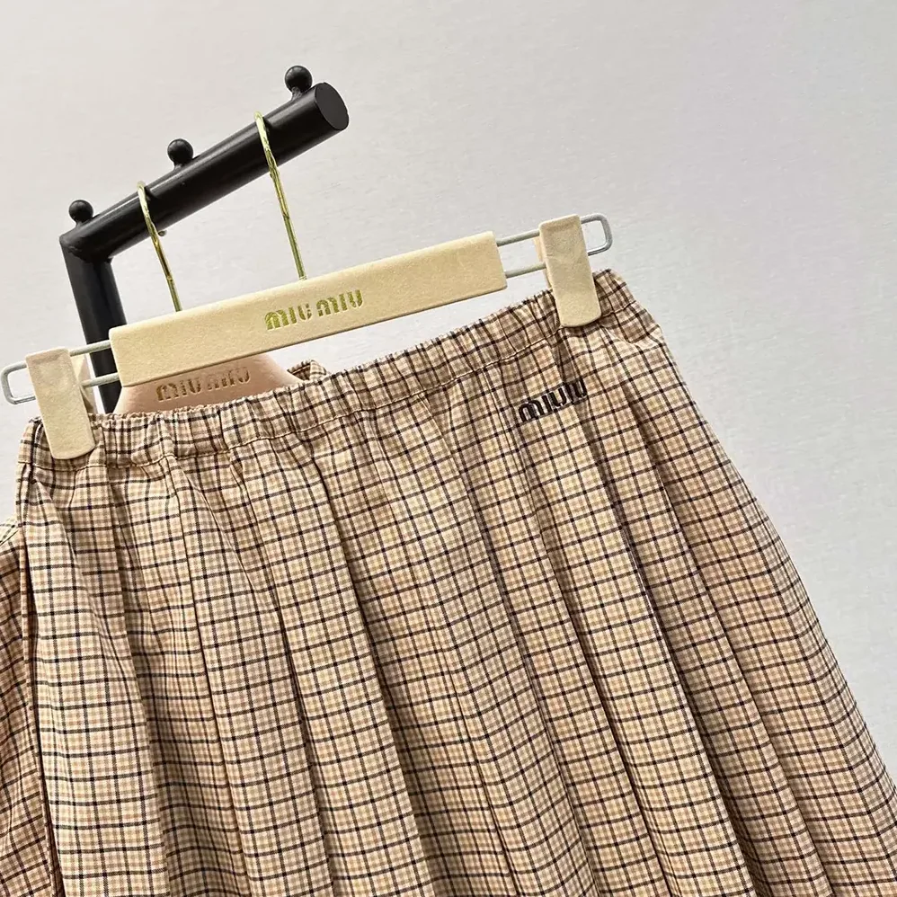 Miu Miu Checked Miniskirt with Embroidered Logo for Women Miu Miu Checked Miniskirt with Embroidered Logo for Women
