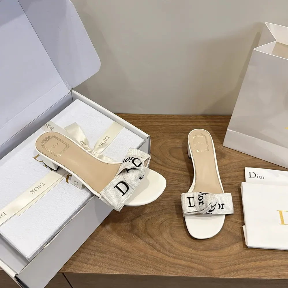 Dior J'Adior Heeled Slide Ivory Embroidered Cotton for Women Dior J'Adior Heeled Slide Ivory Embroidered Cotton for Women
