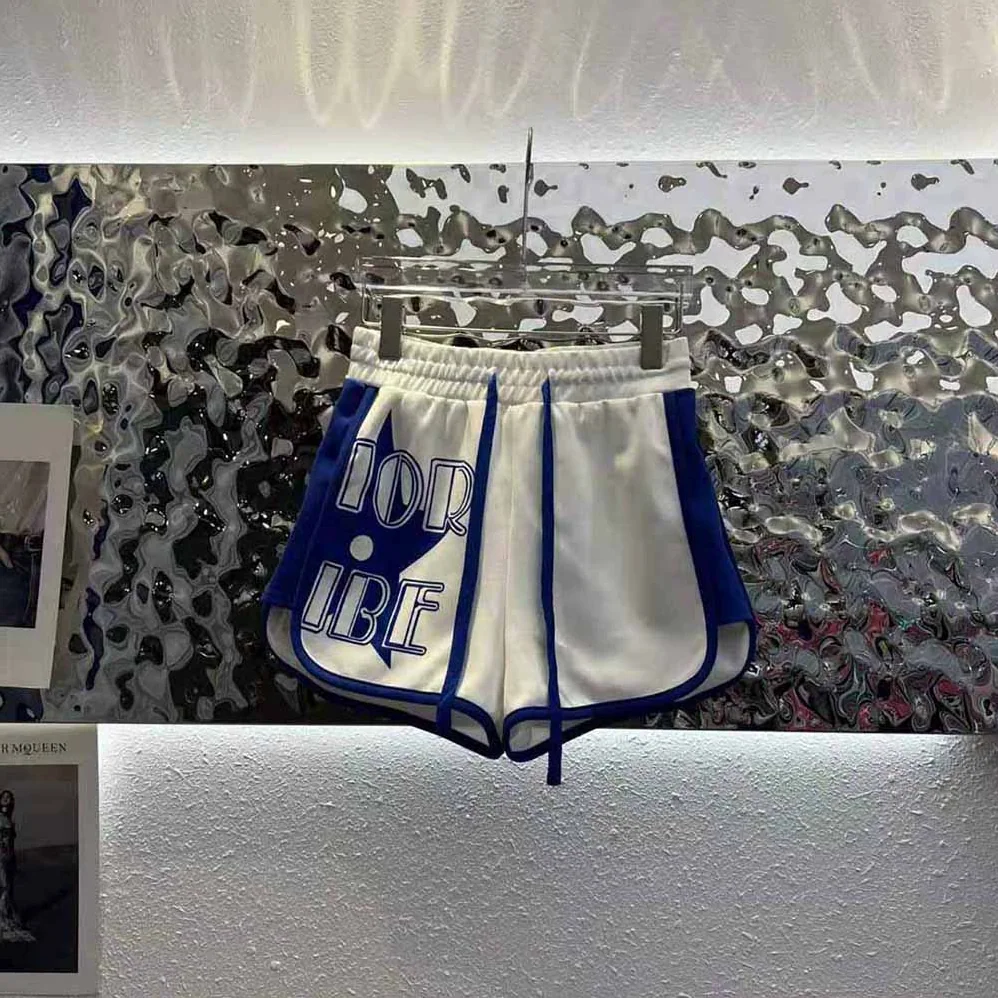 Dior Vibe Shorts White and Fluorescent Blue Technical Cashmere Jacquard for Women