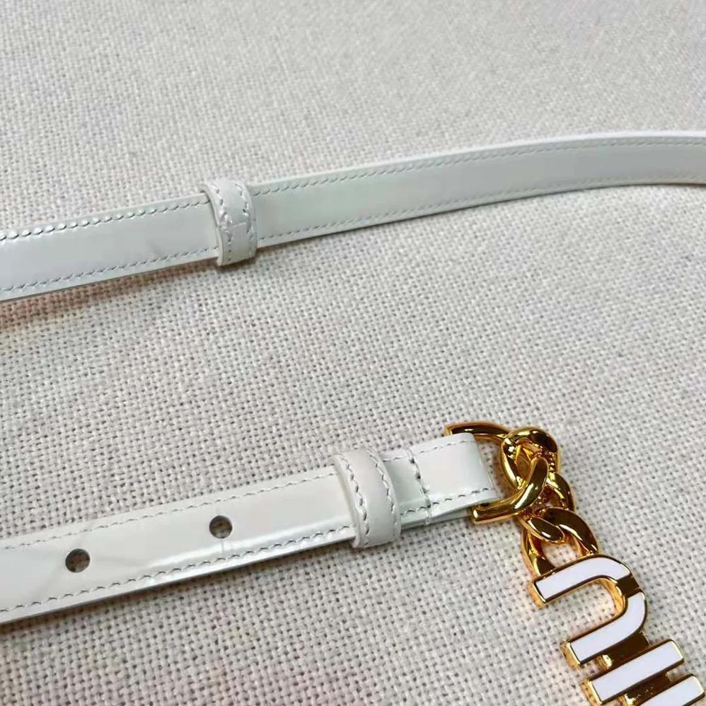 Miu Miu Brushed Leather Belt with Logo for Women in White