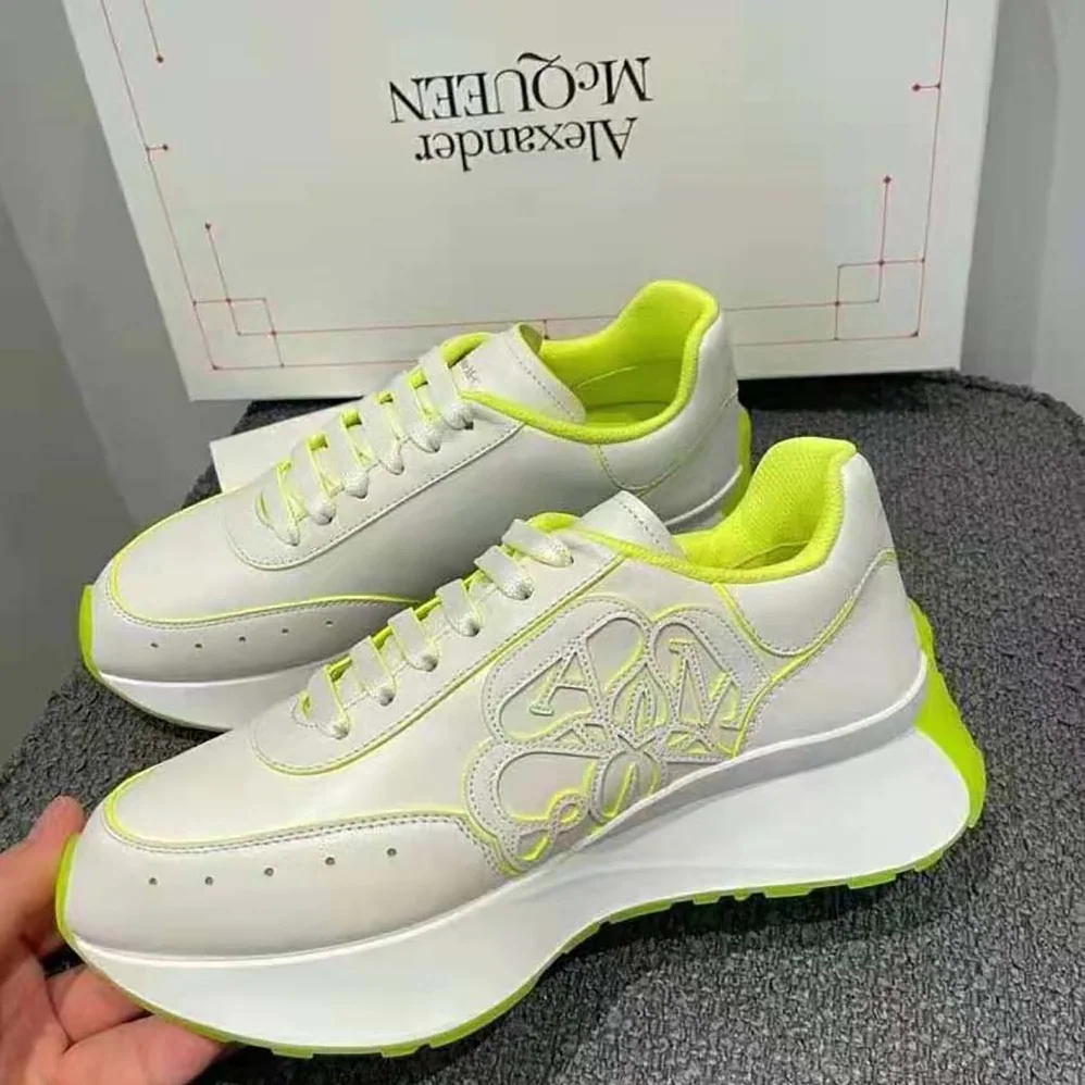 Alexander Mcqueen Sprint Runner in White for Women in Acid Yellow