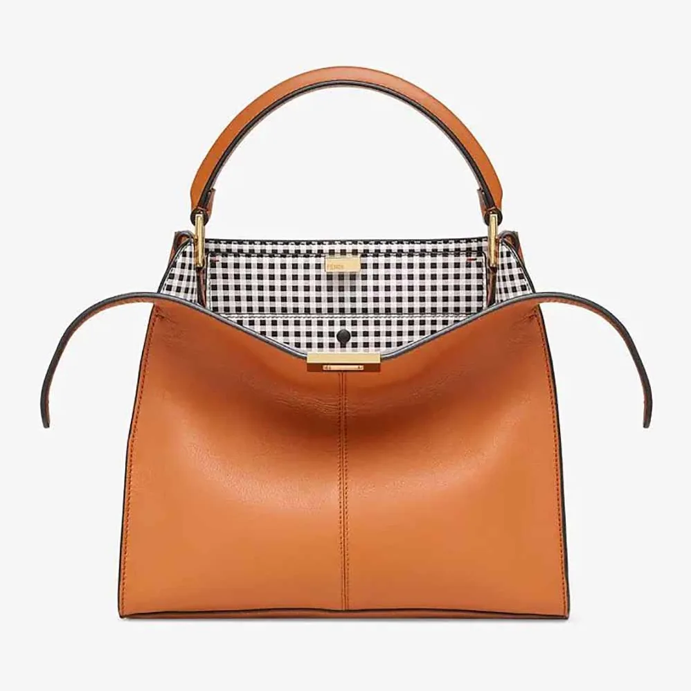 Fendi Peekaboo X-Lite Medium Brown Leather and Check Bag for Women