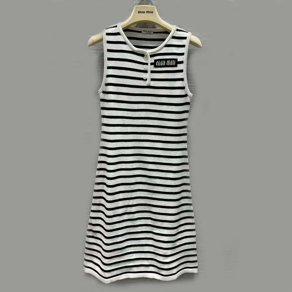 Miu Miu Cotton Mini-Dress with Knit Logo Patch for Women in White