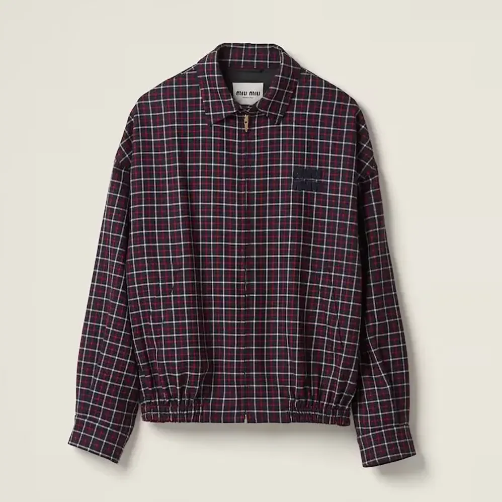 Miu Miu Checked Wool Blouson Jacket for Women Miu Miu Checked Wool Blouson Jacket for Women