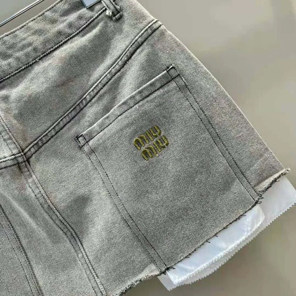 Miu Miu Denim Miniskirt Embroidered Logo for Women Miu Miu Denim Miniskirt Embroidered Logo for Women