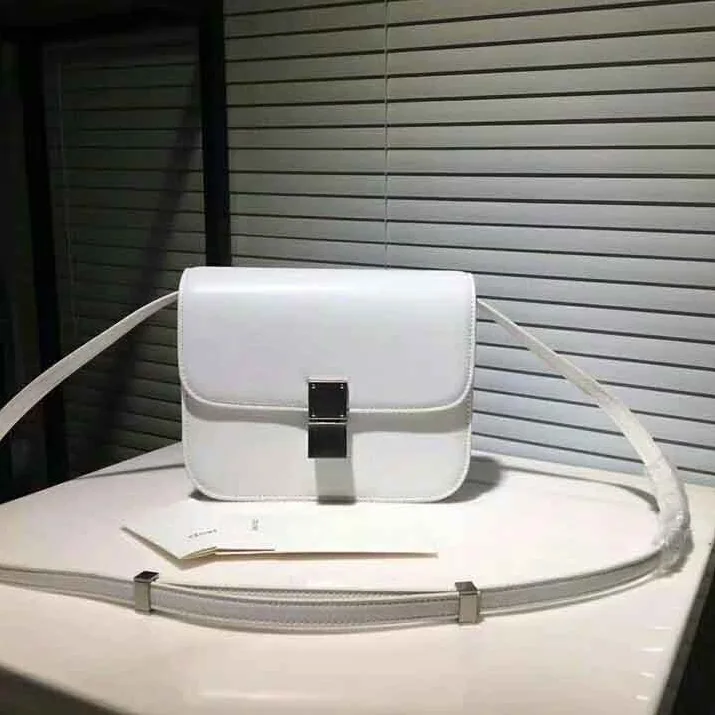 Celine Medium Classic Bag in Box Calfskin Leather in White