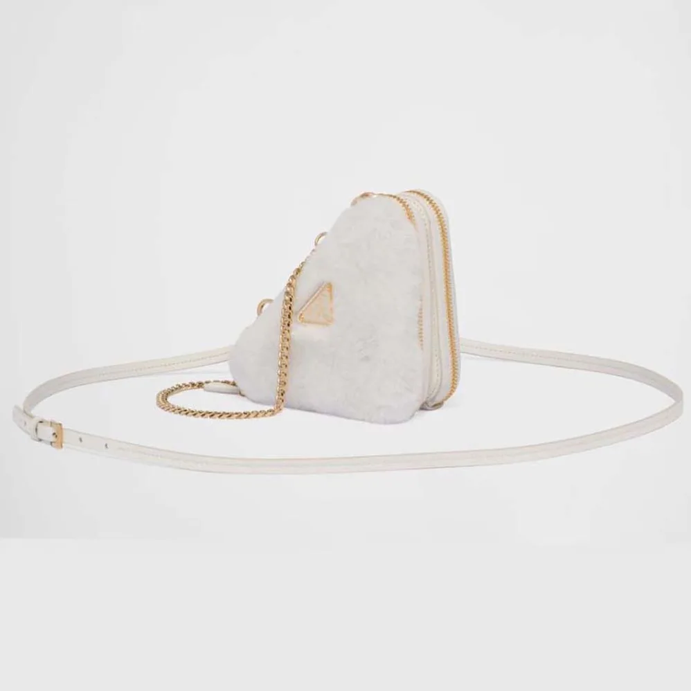 Prada Shearling and Saffiano Leather Mini-Pouch for Women in White