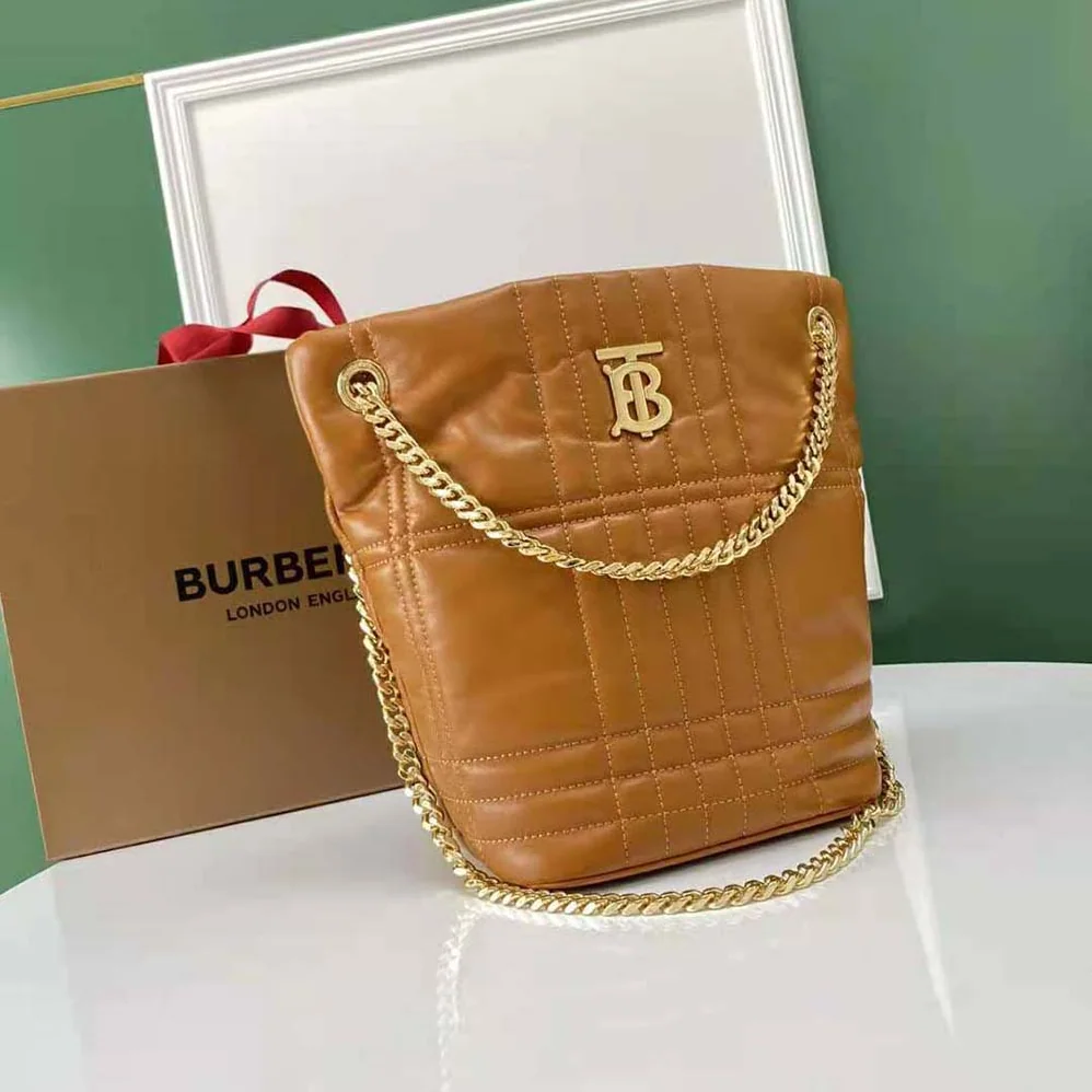 Burberry Small Quilted Lambskin Lola Bucket Bag for Women in Brown