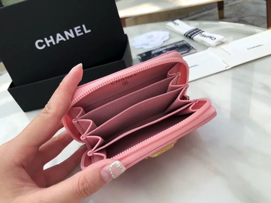 Chanel CO-CO Boy Chanel Zipped Coin Purse in Gold Toned Hardware Pink Chanel CO-CO Boy Chanel Zipped Coin Purse in Gold Toned Hardware Pink