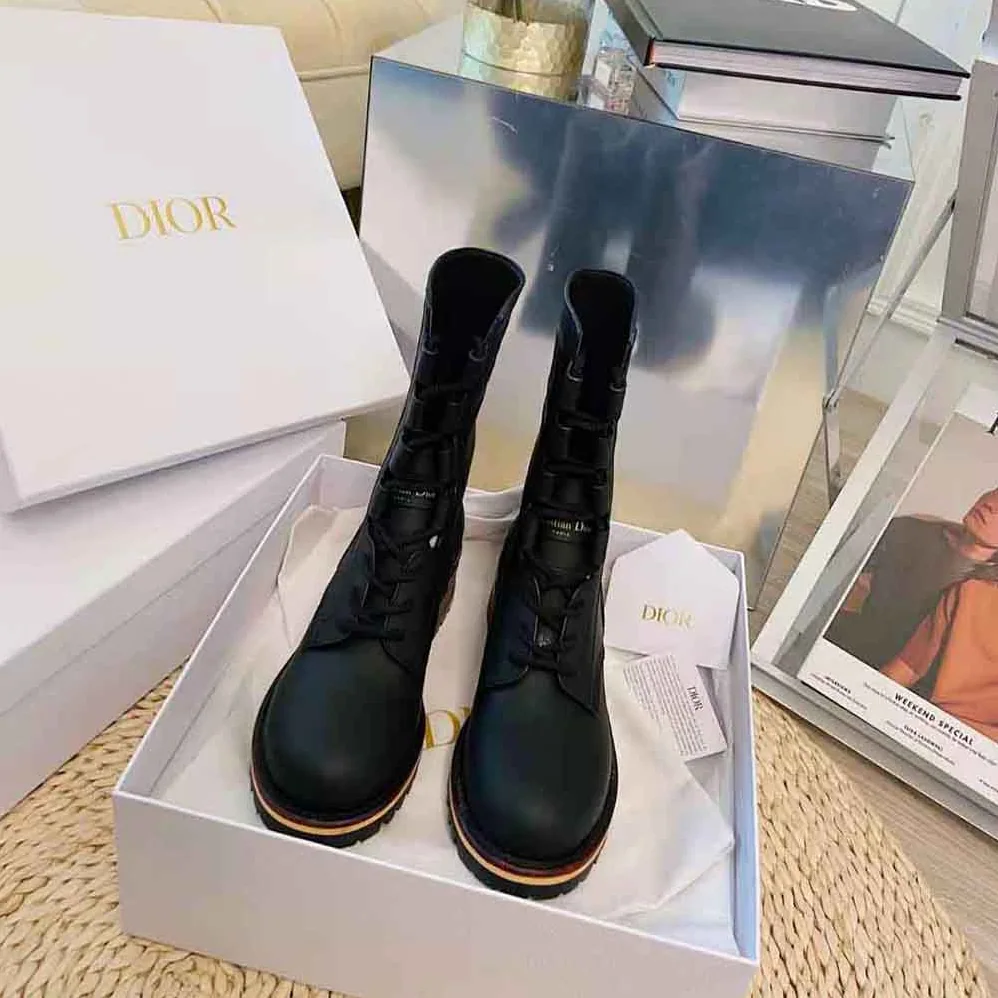 Dior Quest Boot Black Embossed Calfskin for Women