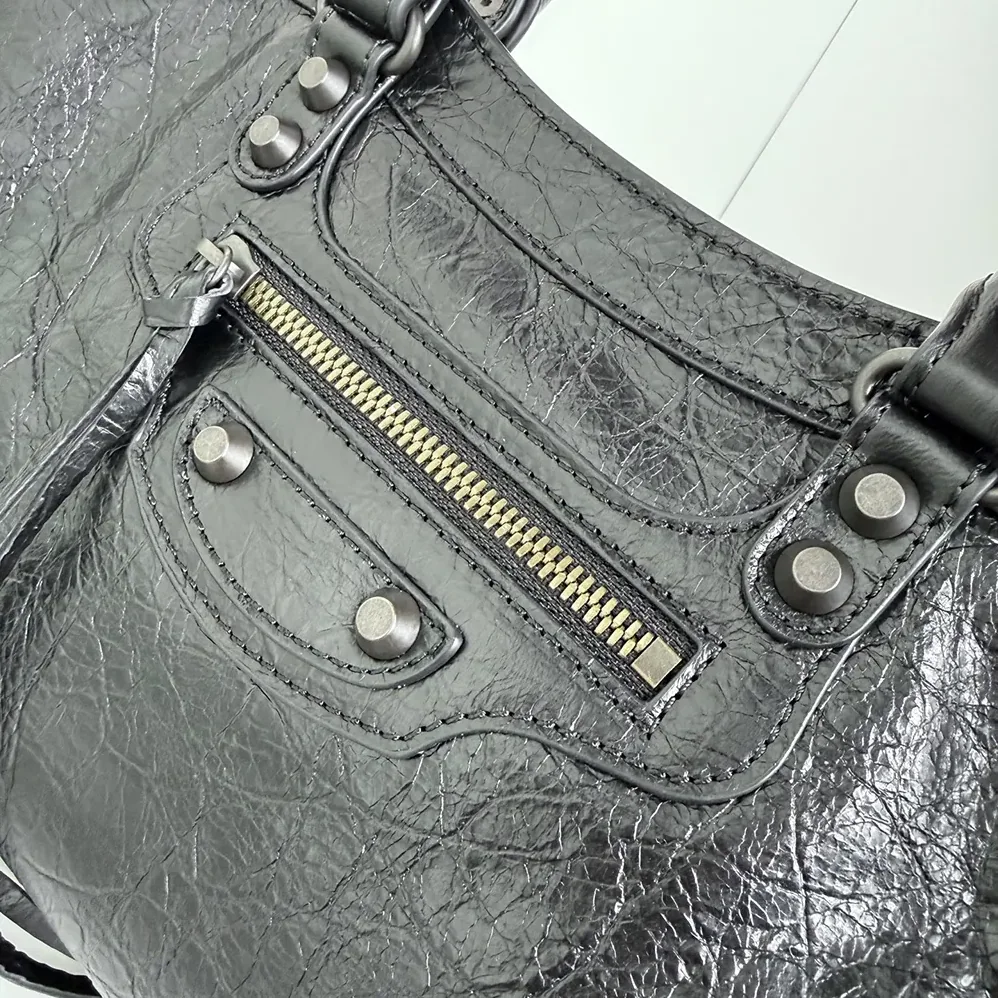 Balenciaga Le City Bag Small in Black Arena Lambskin Brass Hardware for Women