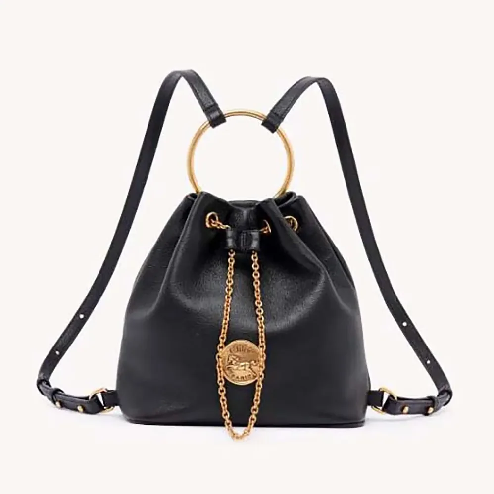 Chloe Small Bracelet Backpack in Grained Leather for Women in Black Chloe Small Bracelet Backpack in Grained Leather for Women in Black