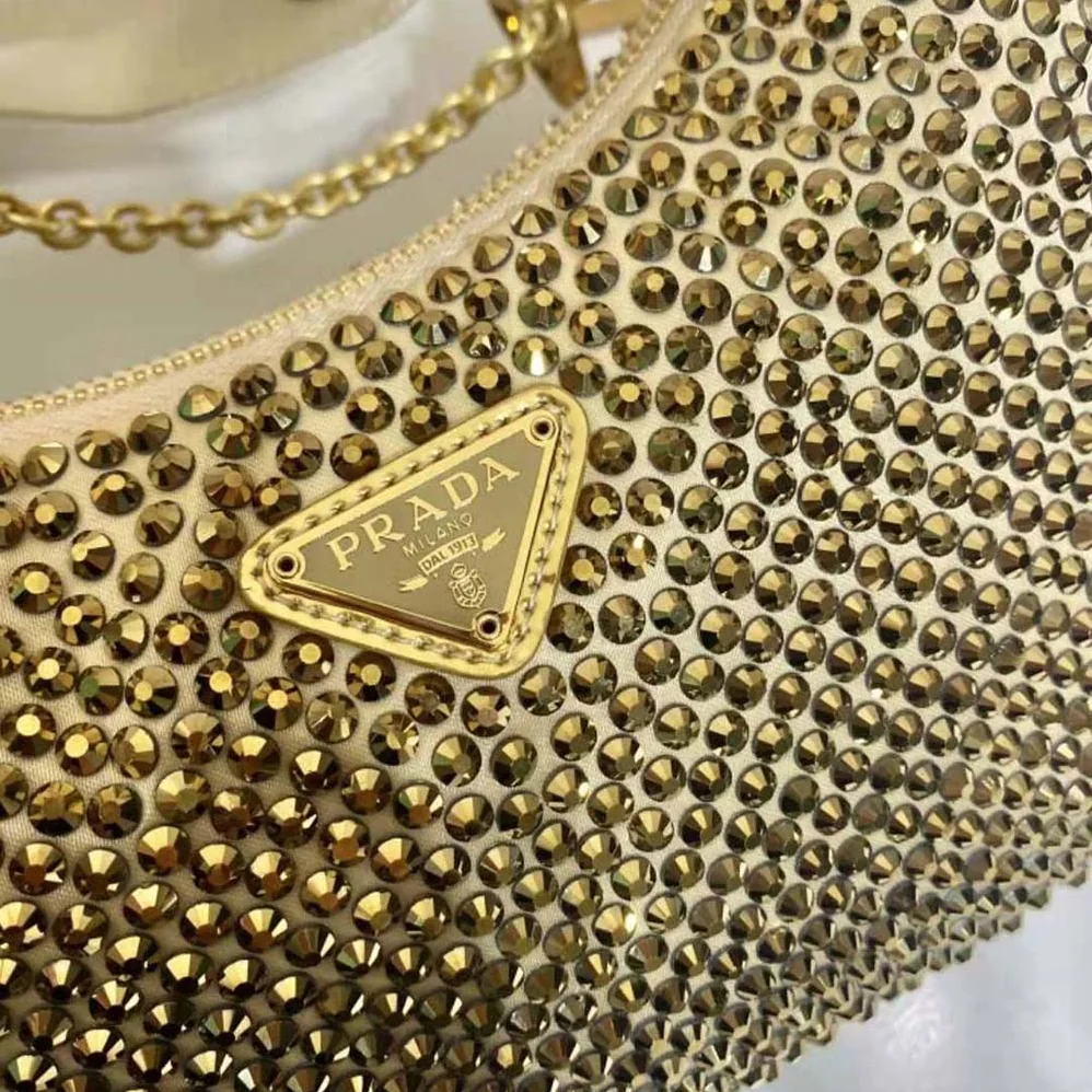 Prada Re-Edition 2005 Satin Bag with Crystals for Women in Gold