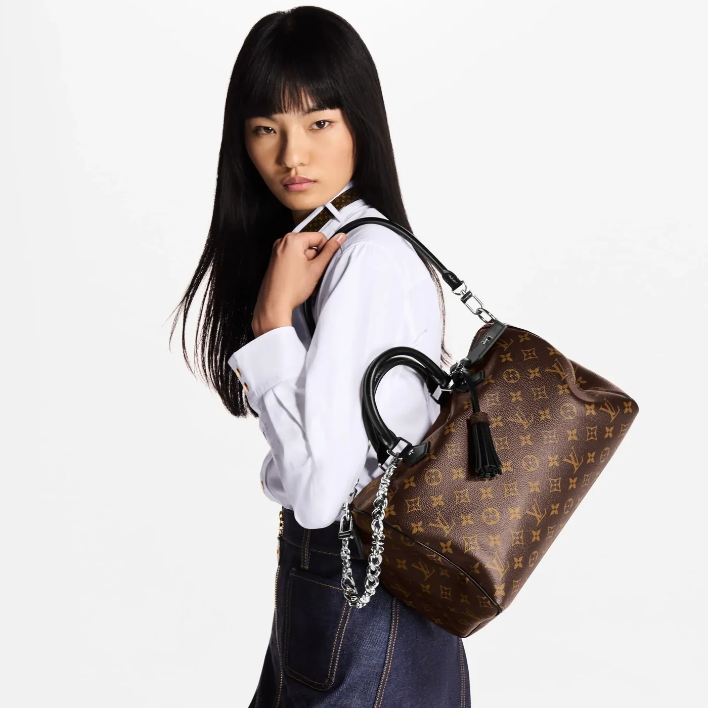 Louis Vuitton Speedy Soft 30 Top Handle Bag / Dark Monogram Black Silver Hardware Louis Vuitton Speedy Soft 30 Top Handle Bag / Dark Monogram Black Silver Hardware