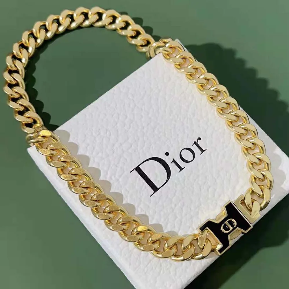 Dior 30 Montaigne Necklace Gold-Finish Metal and Black Lacquer for Women
