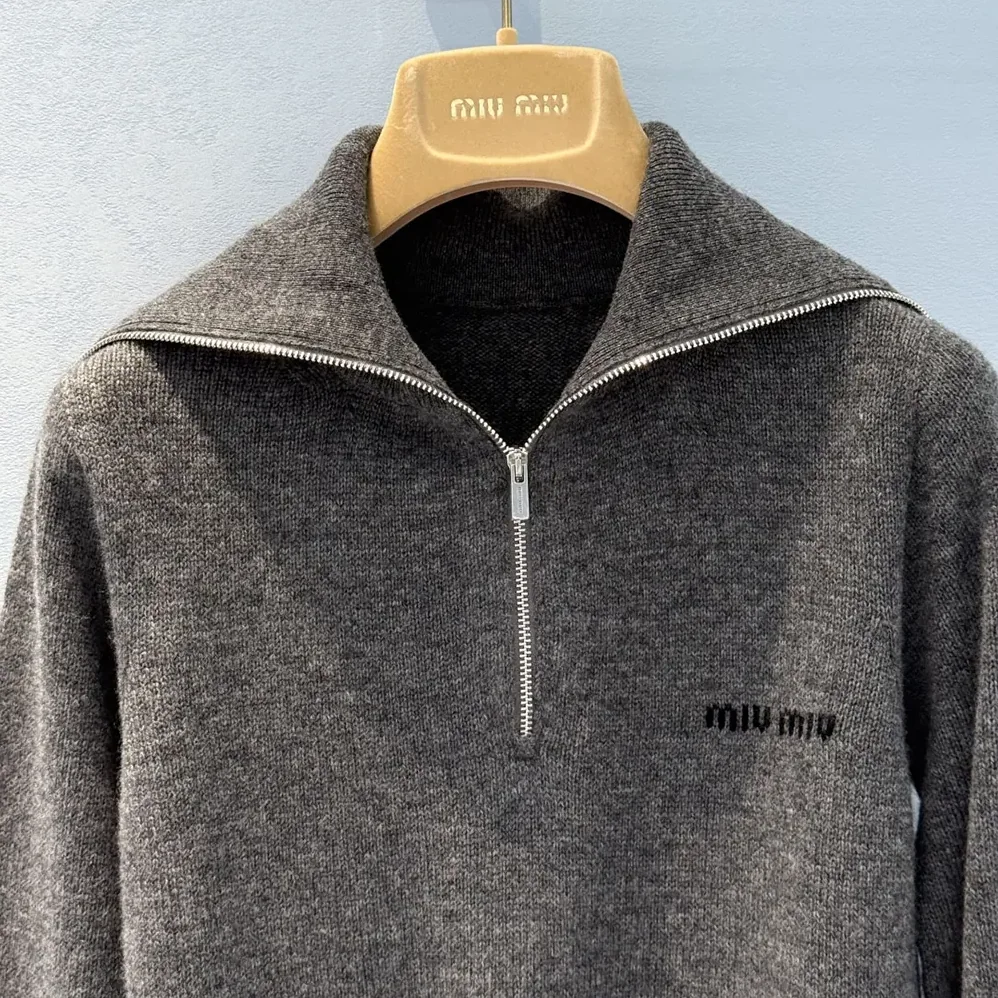 Miu Miu Cashmere Half for Women in Zipper Sweater Miu Miu Cashmere Half for Women in Zipper Sweater
