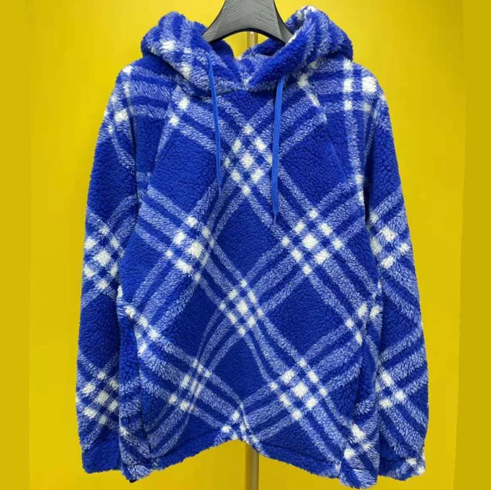 Burberry Check Fleece Hoodie for Women in Blue Burberry Check Fleece Hoodie for Women in Blue