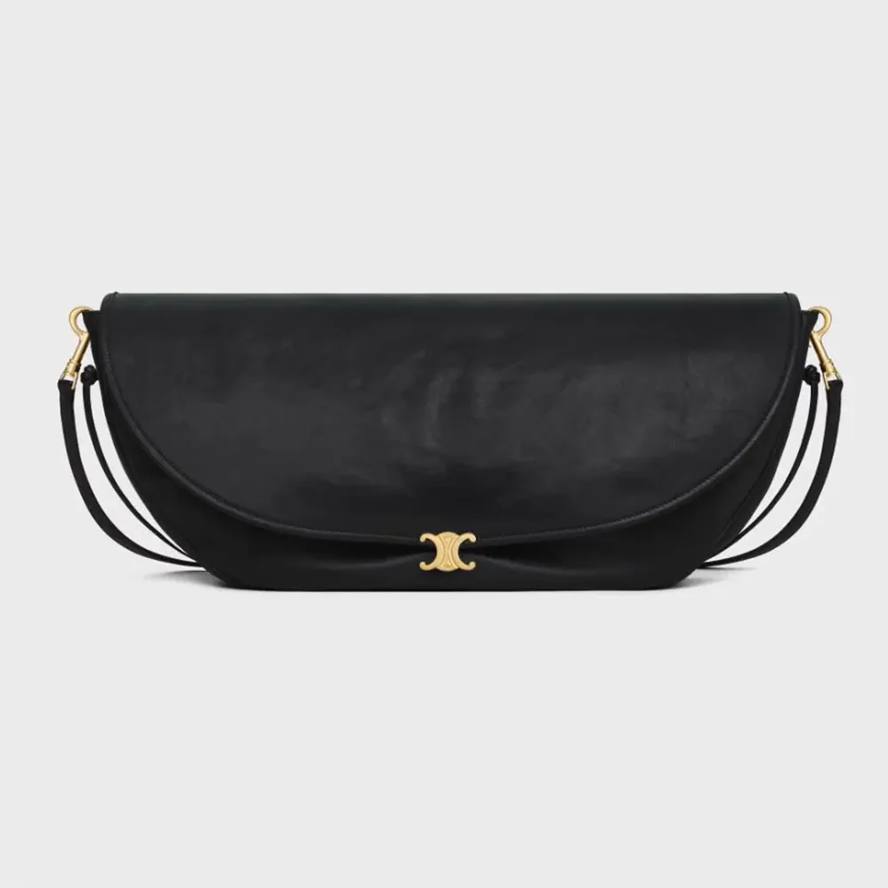 Celine Halfmoon Soft Triomphe Bag in Supple Shiny Lambskin for Women in Black