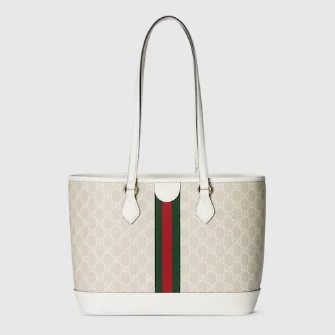 Gucci Ophidia Medium Tote Bag in Beige/ White Gold Hardware