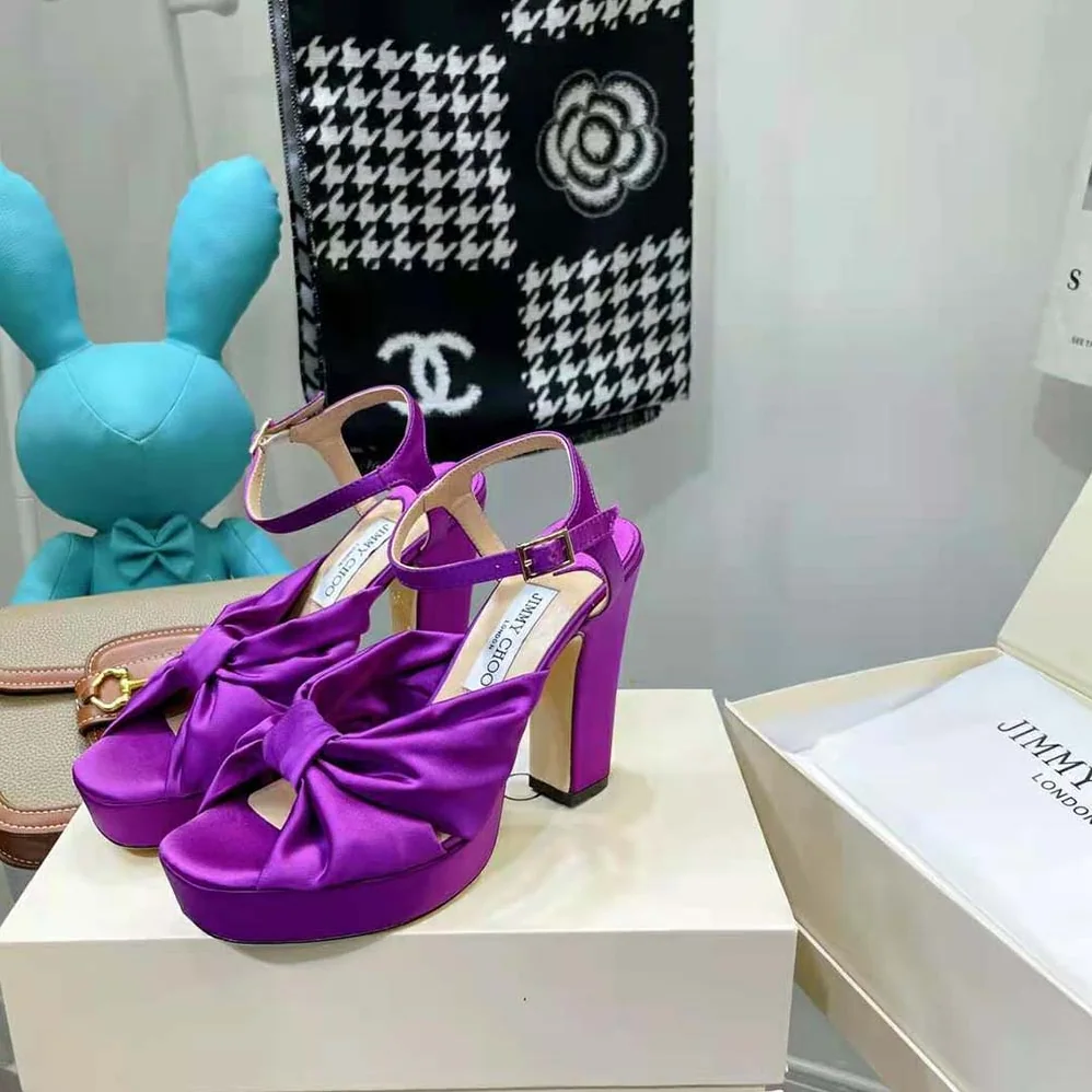 Jimmy Choo Heloise 120 Pink Violet Satin Platform Sandals for Women Jimmy Choo Heloise 120 Pink Violet Satin Platform Sandals for Women
