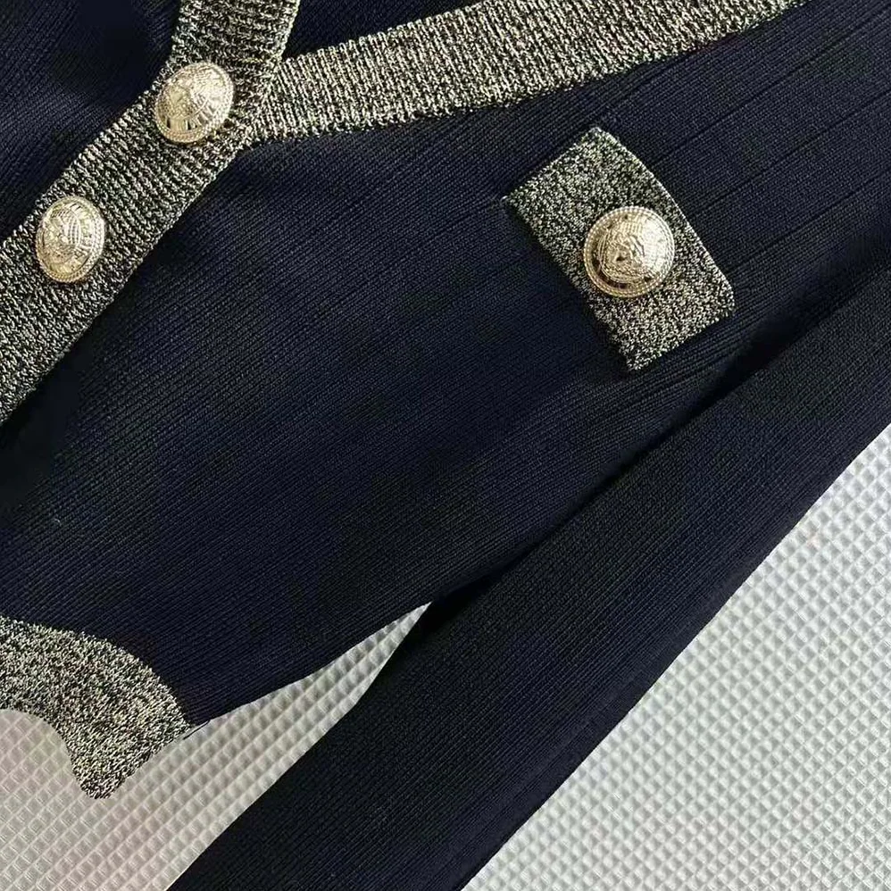Balmain Cropped Knit Cardigan with Gold Trim for Women