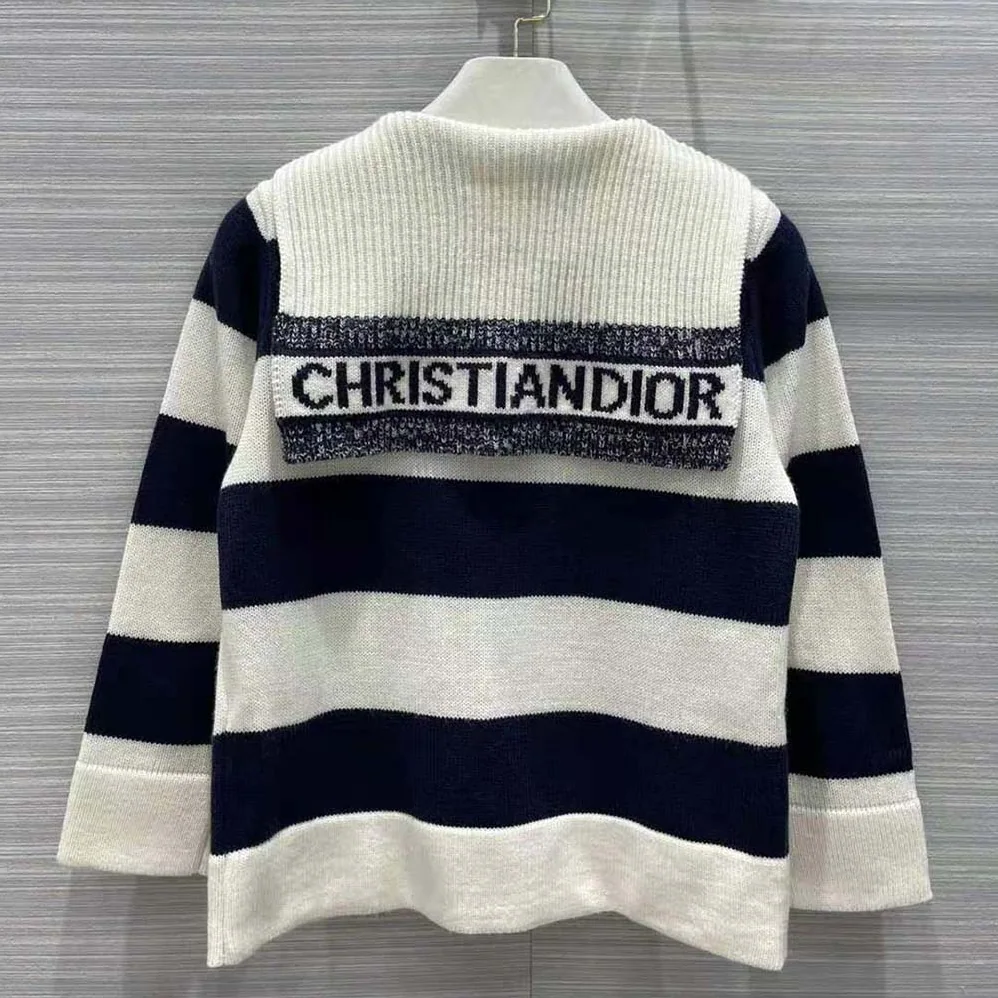 Dior Sweater Navy Blue and Ecru Dior Marinière Wool and Cashmere Knit for Women