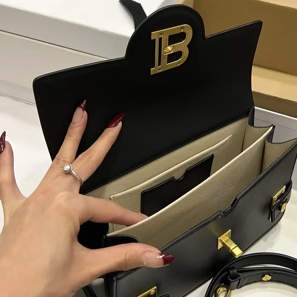 Balmain Smooth Leather B-Buzz 24 Bag for Women in Black