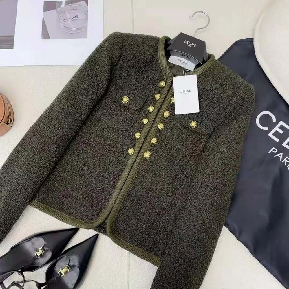 Celine Chelsea Jacket in Bouclette Natté for Women in Green