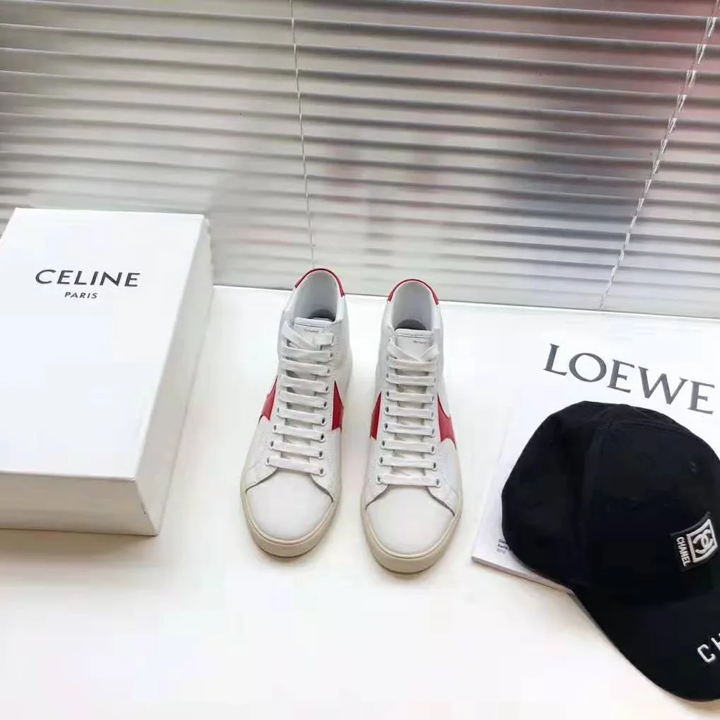 Celine Celine Triomphe Mid Lace Up Sneaker Calfskin for Women in Red
