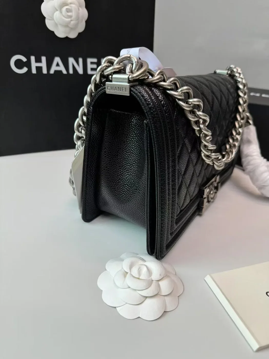 Chanel Boy Medium Crossbody Bag in Black Palladium Hardware