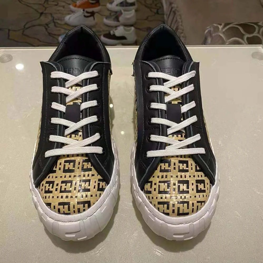 Fendi Sneakers Natural Raffia Low-Tops for Women in Beige