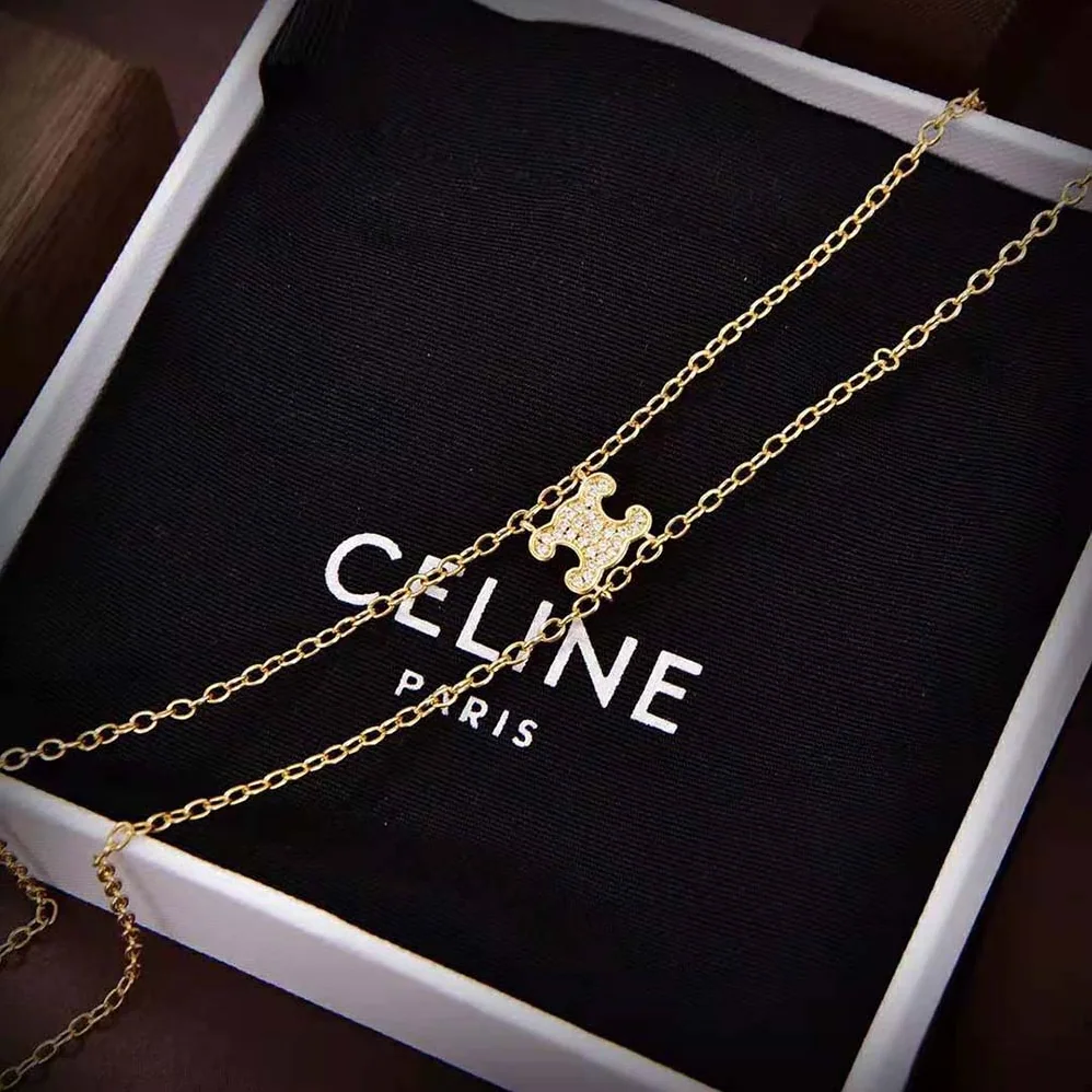 Celine Triomphe Suspended Necklace in Brass with Gold Finish for Women
