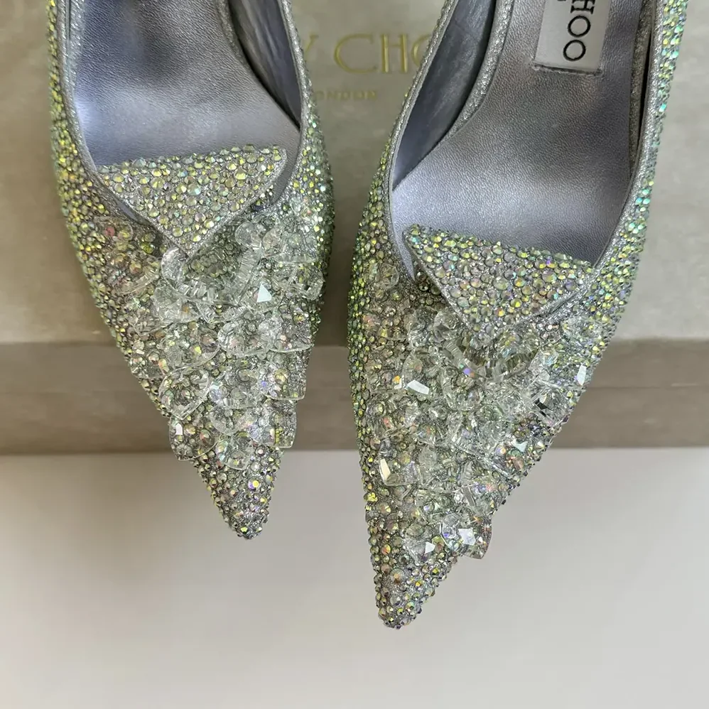 Jimmy Choo Crystal Slipper 85 Iridescent Crystal Pointed for Women in Toe Pumps