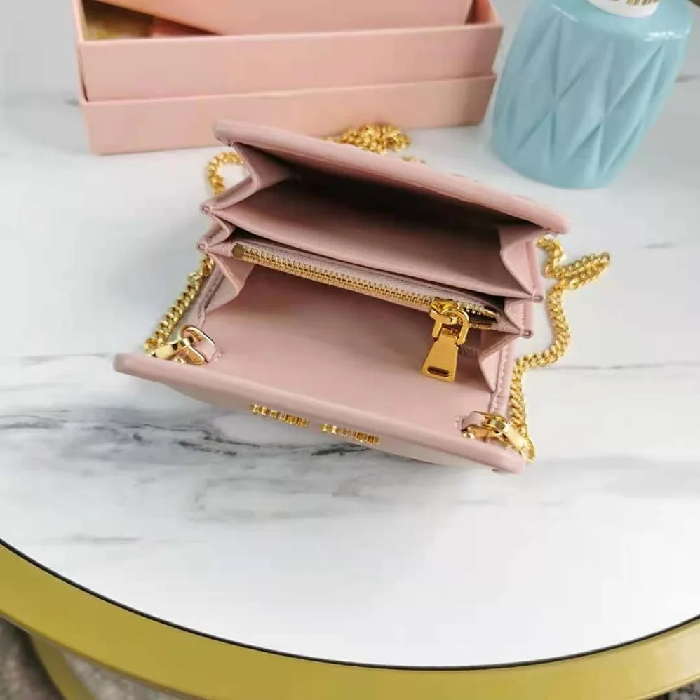 Miu Miu Nappa Leather Wallet with Shoulder Strap for Women in Pink