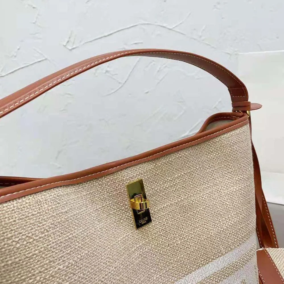 Celine Bucket 16 Bag in Textile with Celine Logo and Smooth Calfskin for Women