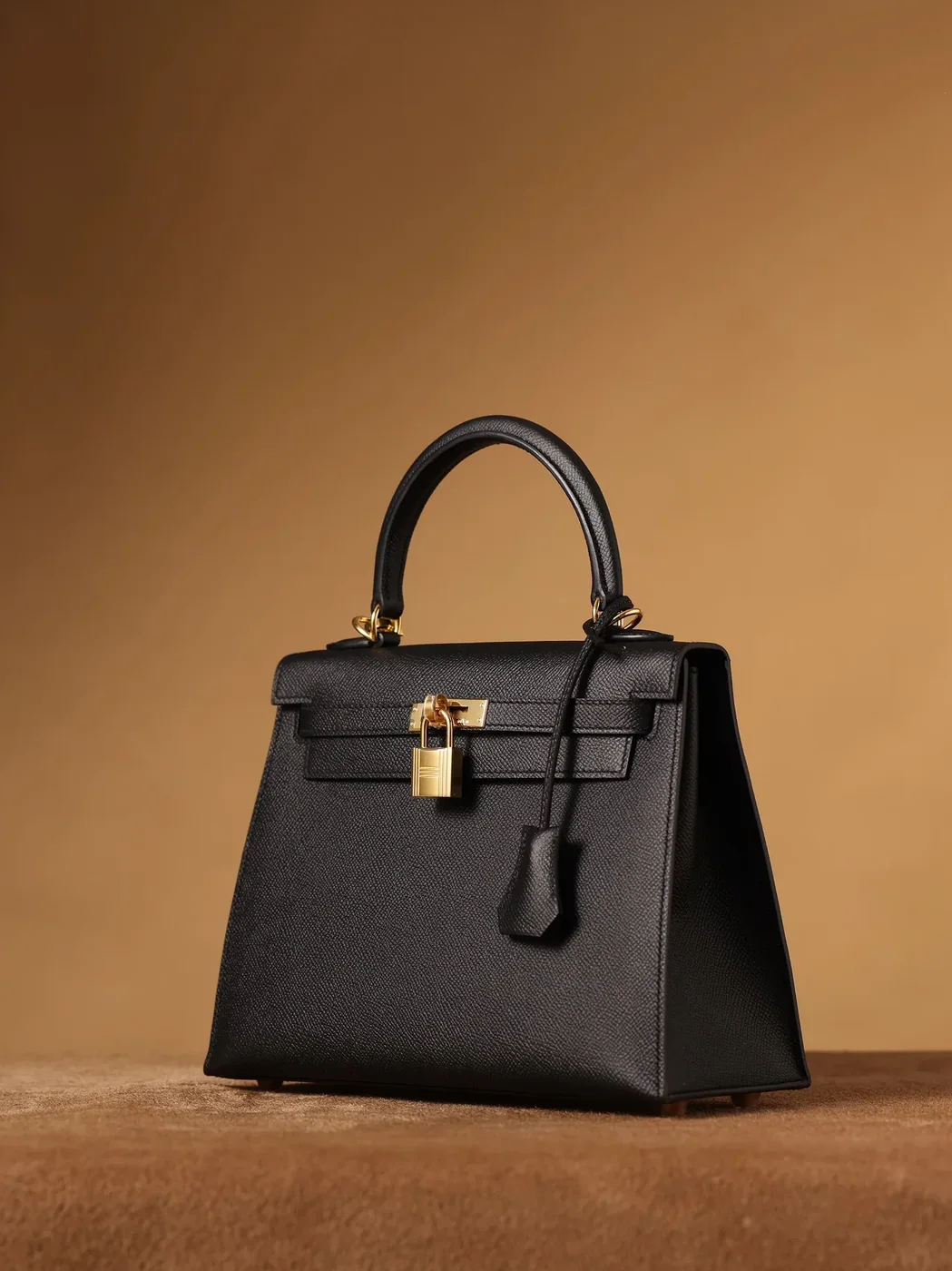 Hermes Kelly Epsom Gold Tone Lock Bag Black 9,/