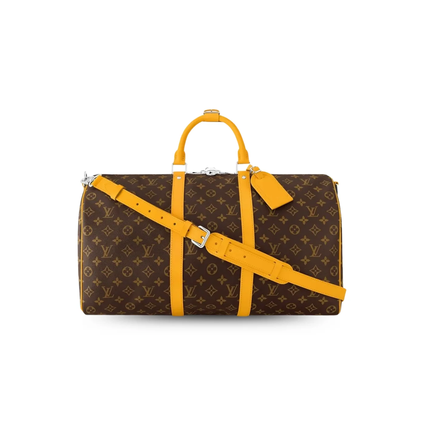 Louis Vuitton Keepall Bandouliere 50 Travel Bag in Brown/ Yellow Silver Hardware Louis Vuitton Keepall Bandouliere 50 Travel Bag in Brown/ Yellow Silver Hardware